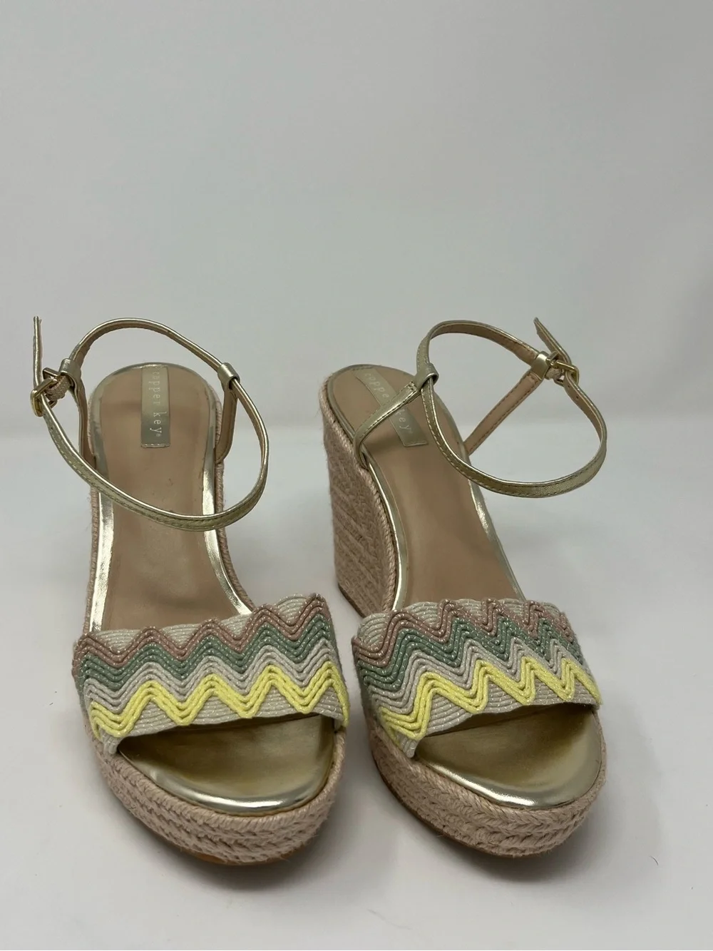 Copper Key Espadrille Wedge Sandals Size 9.5 Pastel Chevron Platform Heels Boho